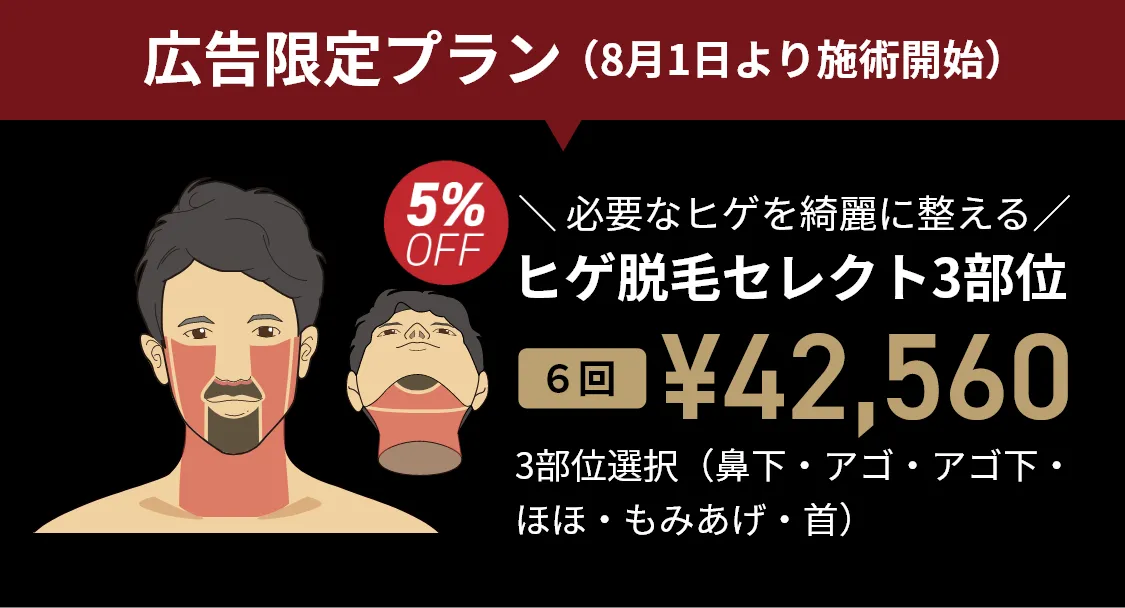 ヒゲ脱毛セレクト3部位 6回 42,560円