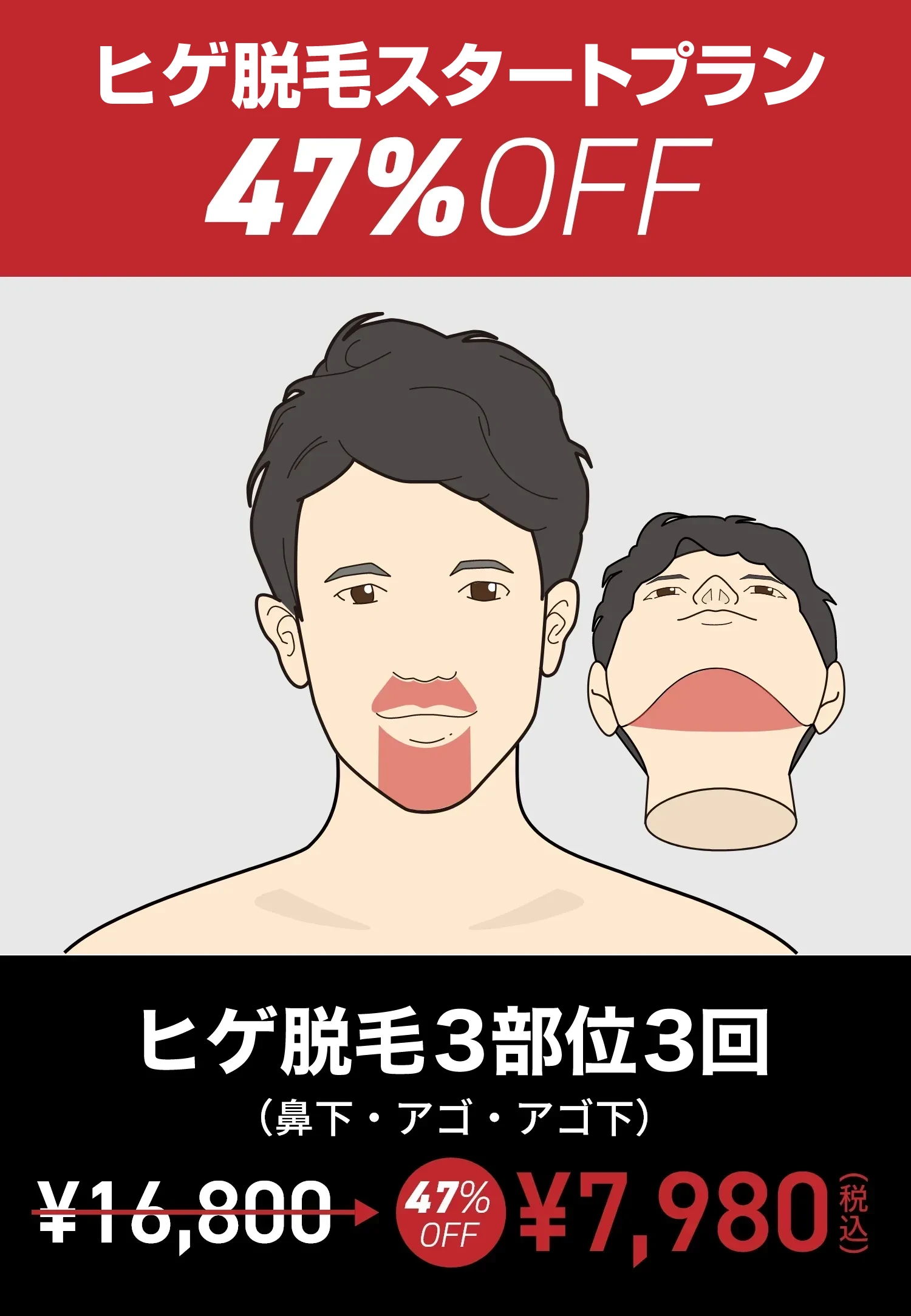 ヒゲ脱毛3部位47％OFF